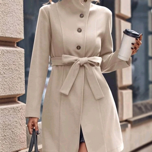 Solid Single Breasted Belted Overcoat - Picture 1 of 6